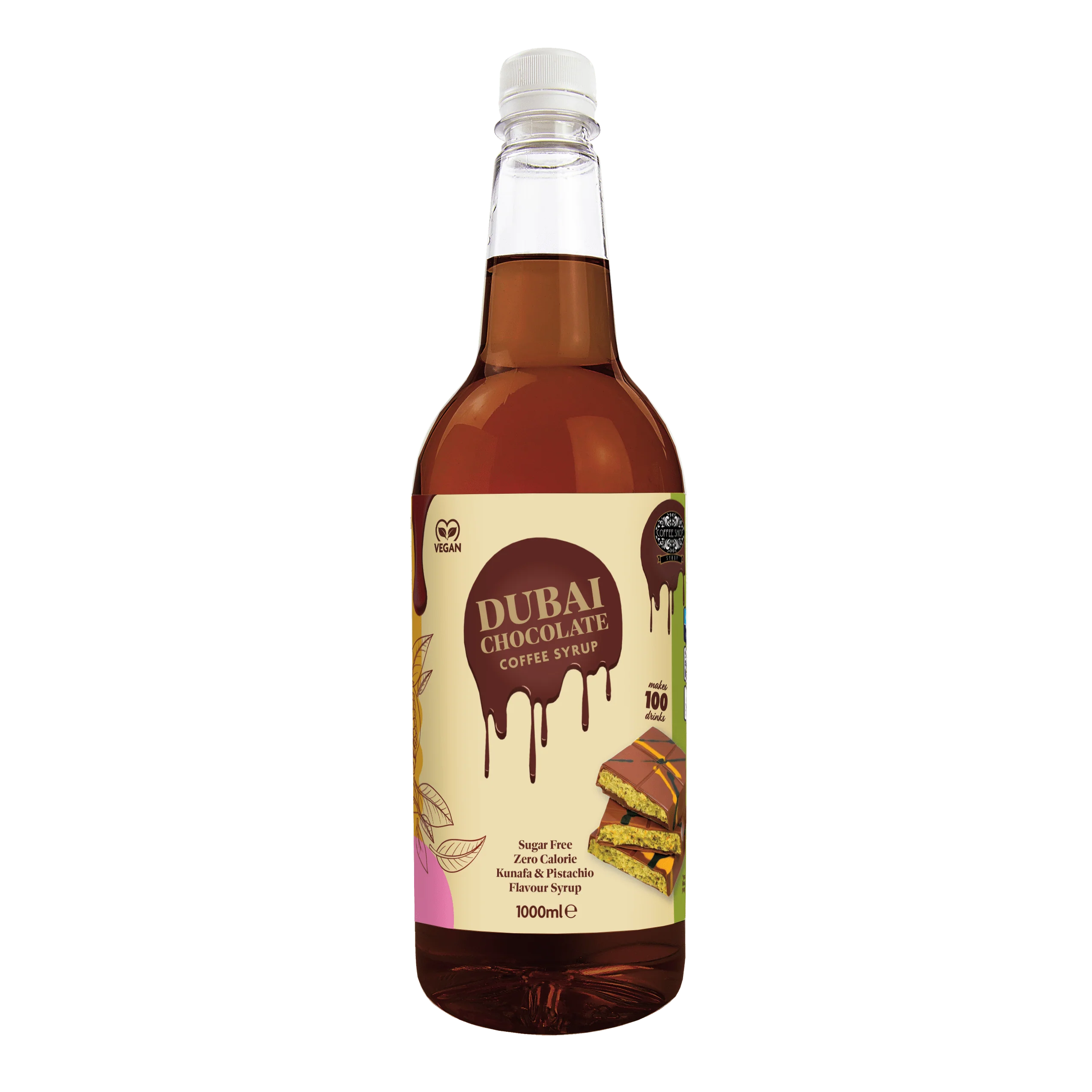 Coffee Shop Dubai Chocolate Flavour Syrup - Sugar Free Skinny Coffee Syrup - 1 Litre