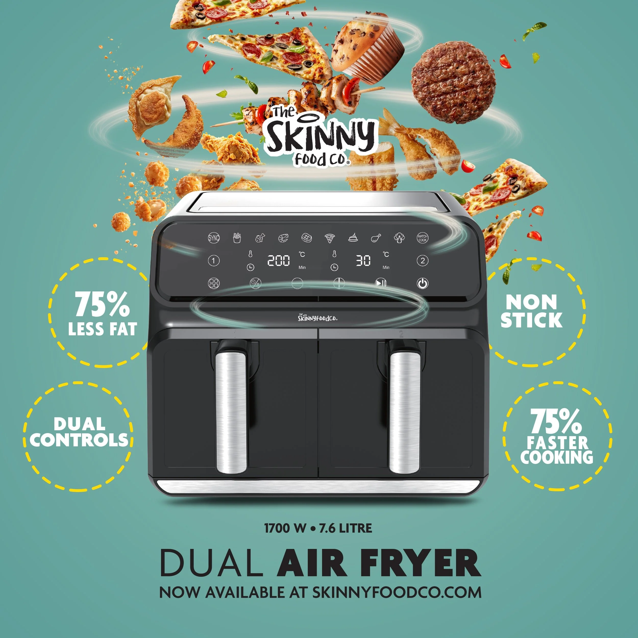 Skinny Food Co Black Dual Zone Air Fryer 8 Litre (Free Digital Air Fryer Recipe Book) - Ninja Alternative - Image 3