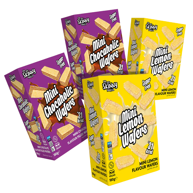 Skinny Mini Chocaholic + Lemon Wafers 180g 4 Box Mixed Flavour Bundle